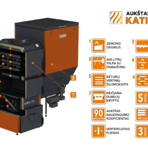 Granulinis katilas Agro UNI 15 kW, komplekte su 15 KW „Zenono” degikliu, 400 l bunkeriu